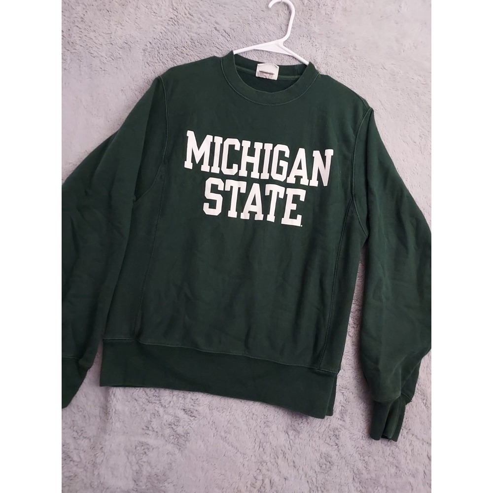 Michigan State Sweatshirt Mens Small Champion Reverse Weave Green Spellout Logo